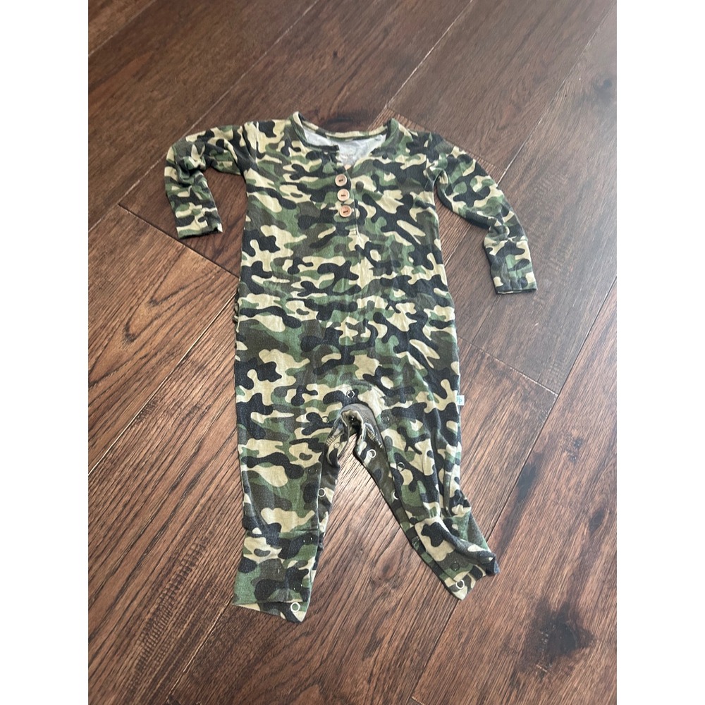 Posh Peanut cadet Camouflage Bamboo Long Sleeve Henley Romper Baby 12 18 Months
